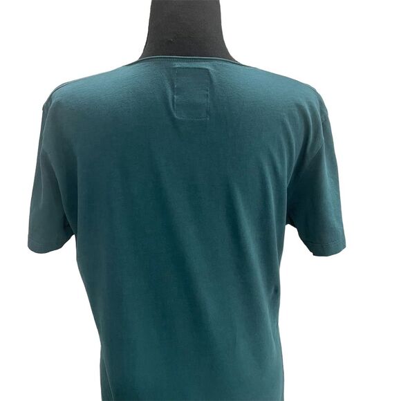 ZARA Cotton V-Neck T-Shirt Teal Short Sleeve Curved Hem Unisex Adult Size M - Picture 7 of 8
